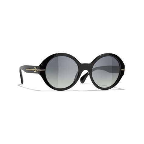 Chanel Black Acetate Round Sunglasses .